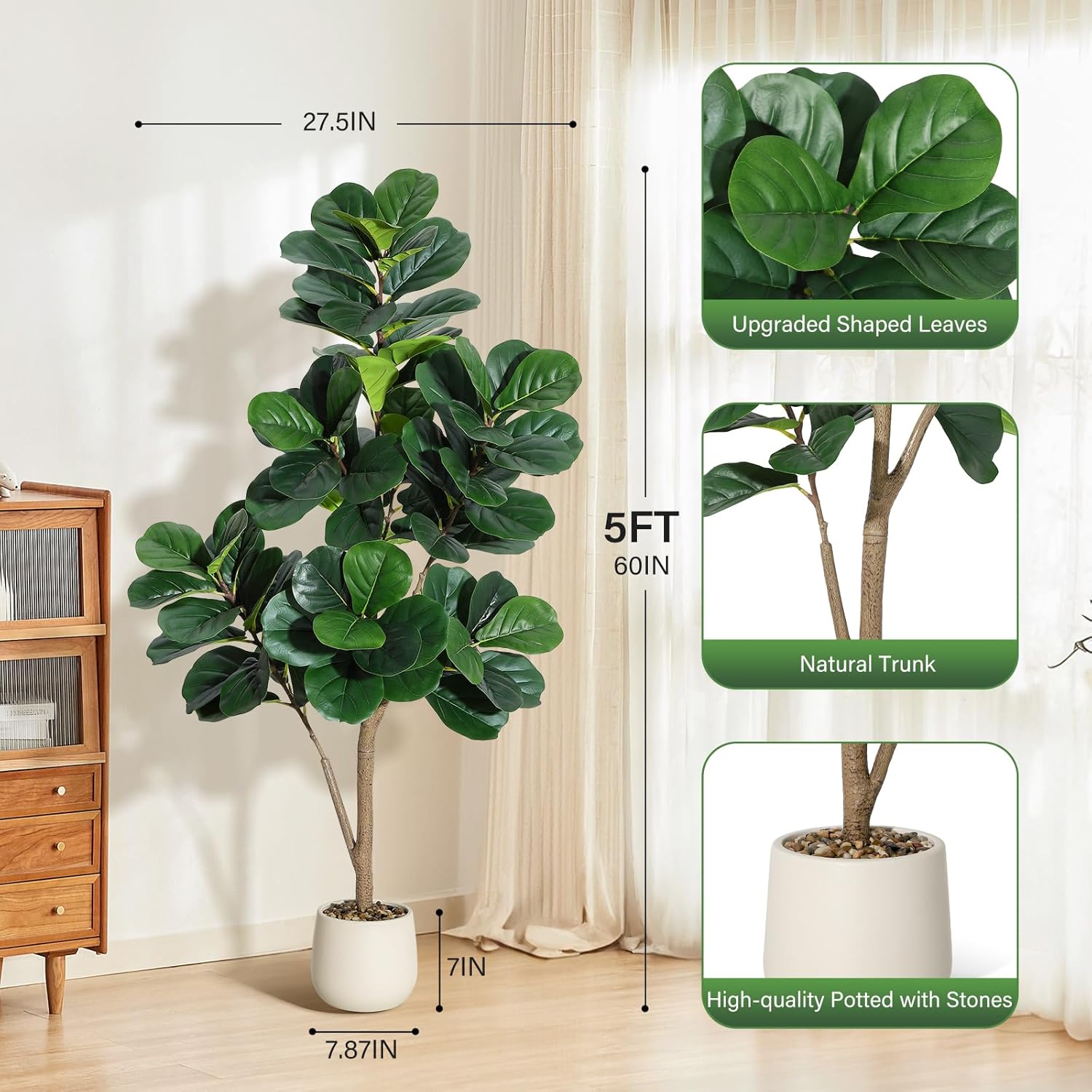 Fiddle Leaf Fig Tree Artificia - огляд і ціна Ficus Lyrata Tree