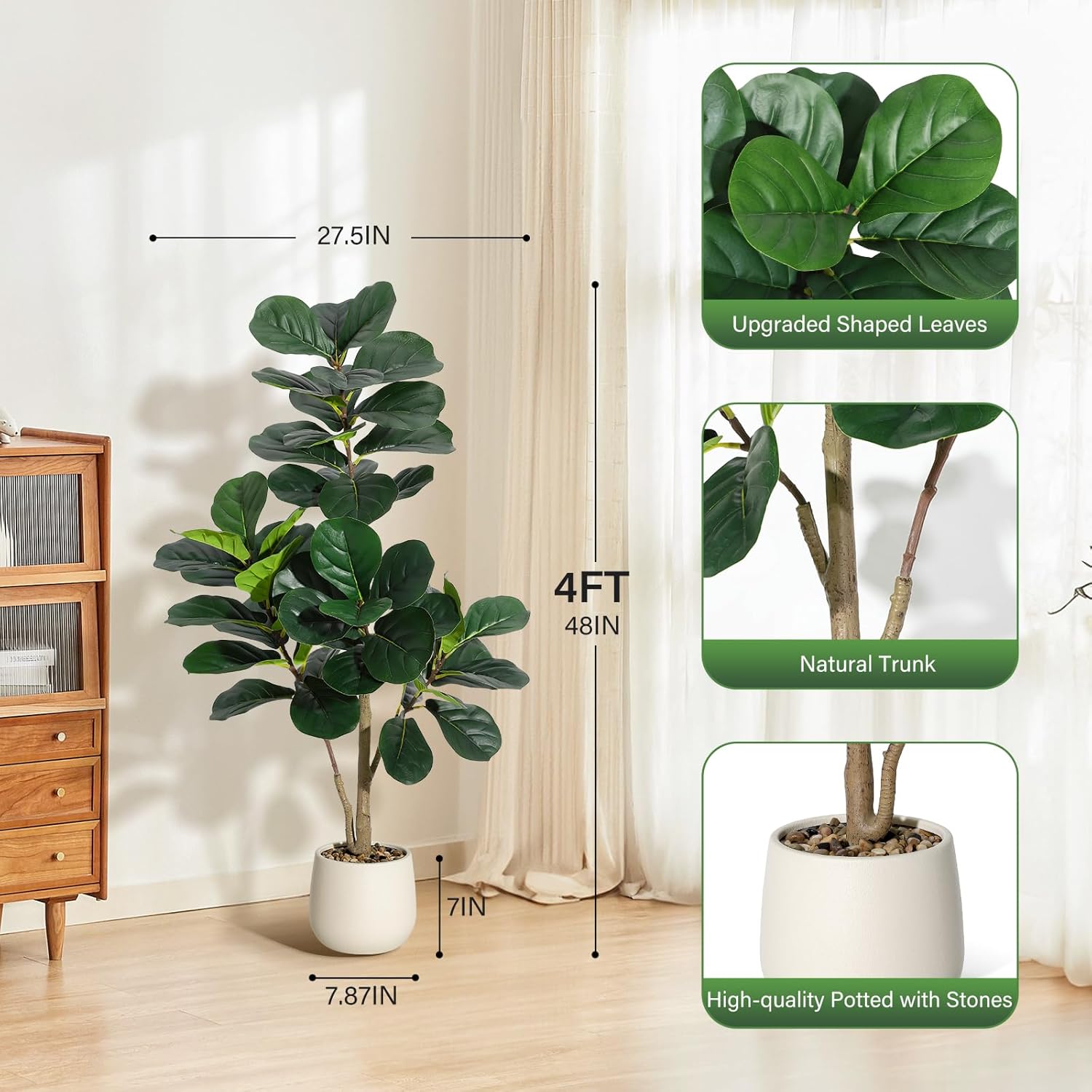 Fiddle Leaf Fig Tree Artificia - огляд і ціна Ficus Lyrata Tree